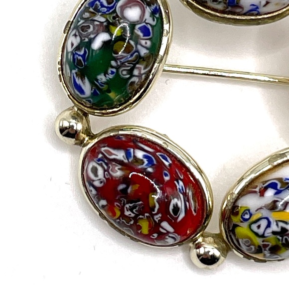 Millifiori Style Glass Cabochon Circle Pin Brooch - Picture 3 of 9